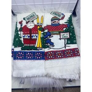 Vintage Christmas Santa Snowman Cotton Cecil Saydah Kitchen‎ Towels Set of 2